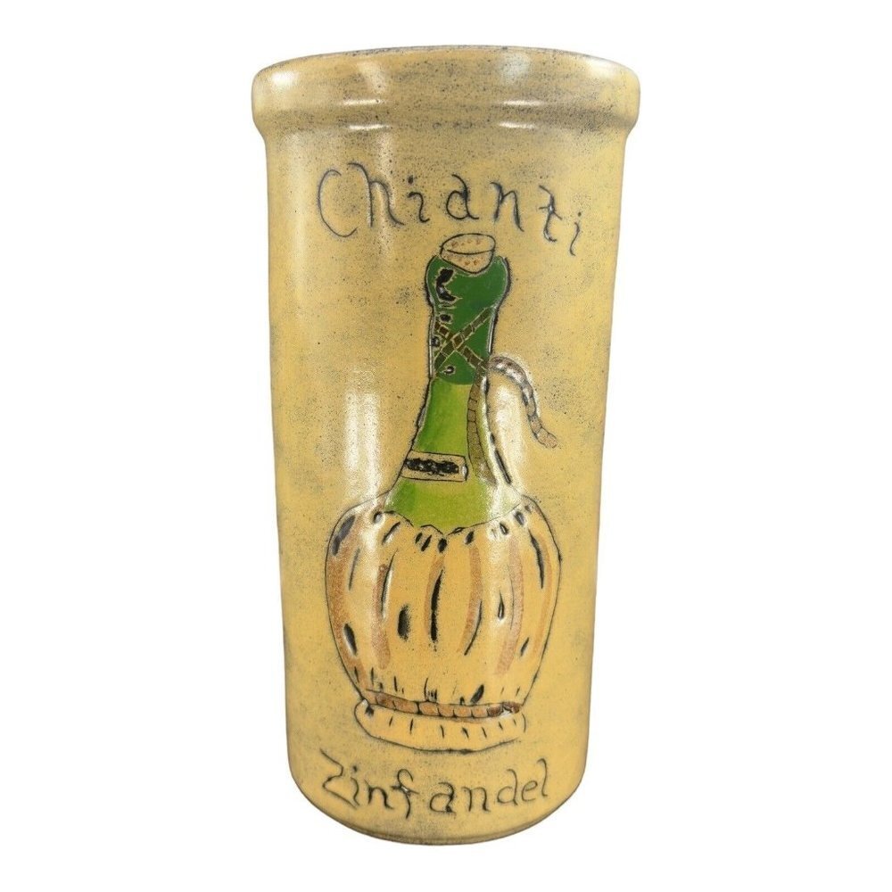 Chianti Zinfandel Pottery Vase Wind Holder Ceramic Painted Bottle 9.75”Tall VTG